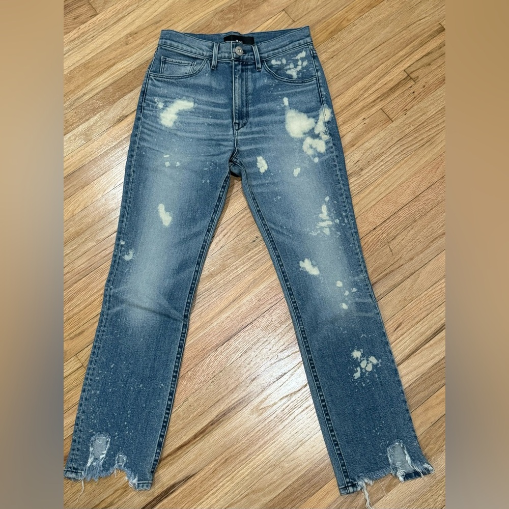 NWOT 3x1 NYC Colette High Rise Bleached Crop Skinny In Highland Chewed Hem 25